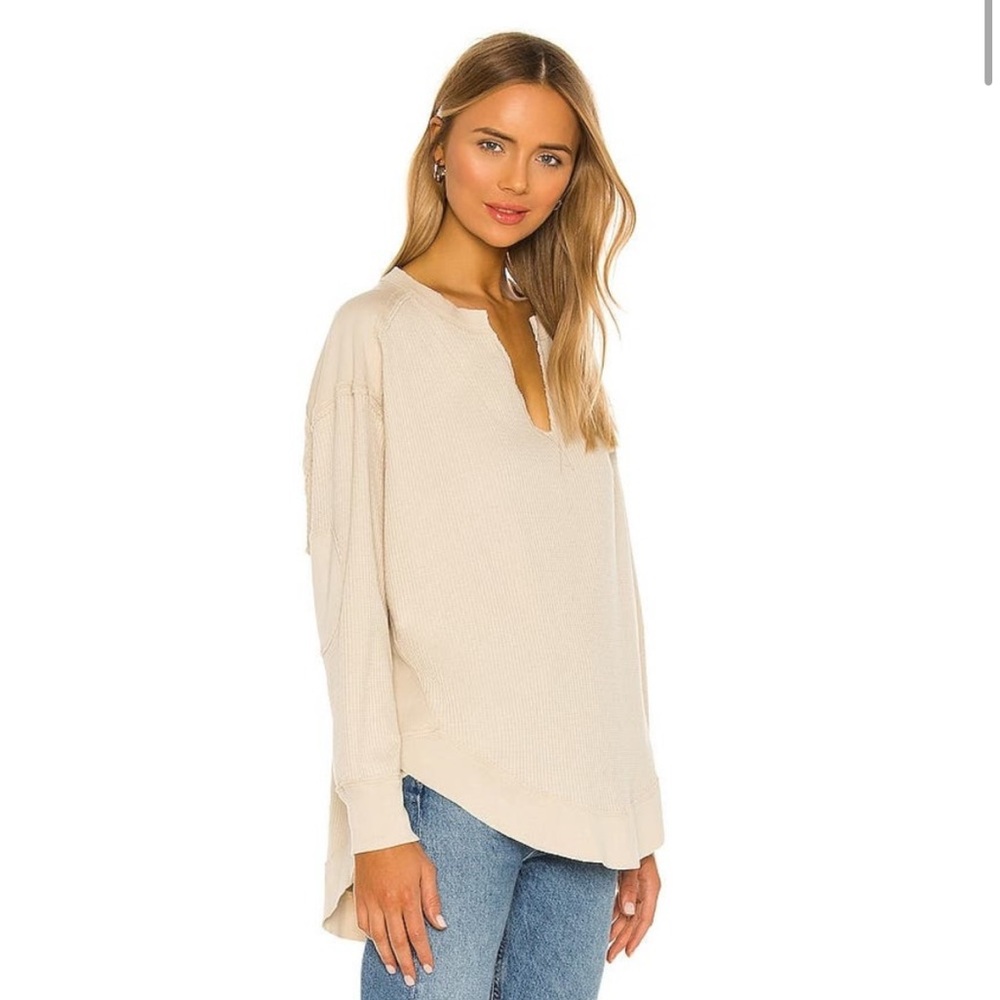 Free People We The Free Owen Thermal Knit Top, Size L vanilla crème